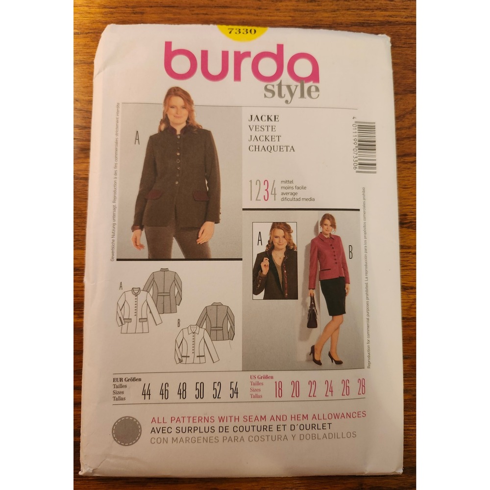 Burda Style 7330 Sewing Pattern Misses Plus Size Jacket Blazer Uncut Size 18-28